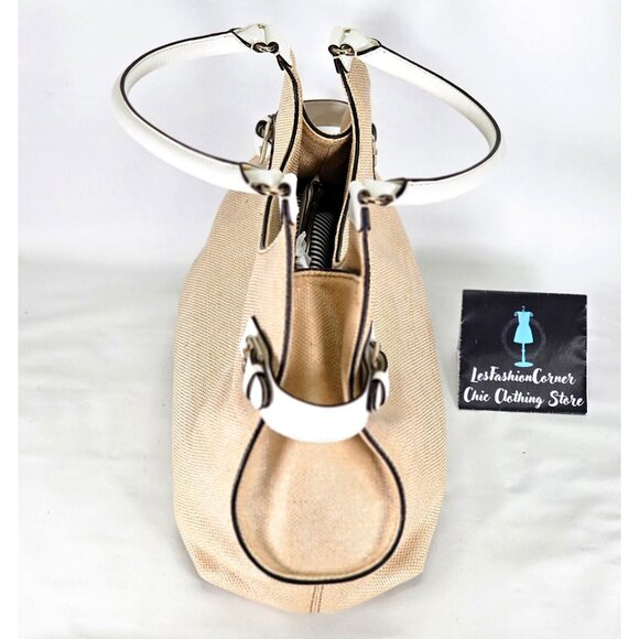 NWOT Kate Spade Women's Beige Canvas White Leather Vanston Dylan Burlap Bag 2252 - Picture 7 of 13